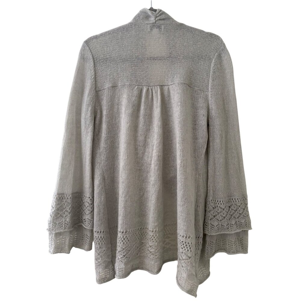 Loft Gray Open-Front Knit Cardigan Sweater L Lace Detail Long Sleeve - Picture 14 of 16